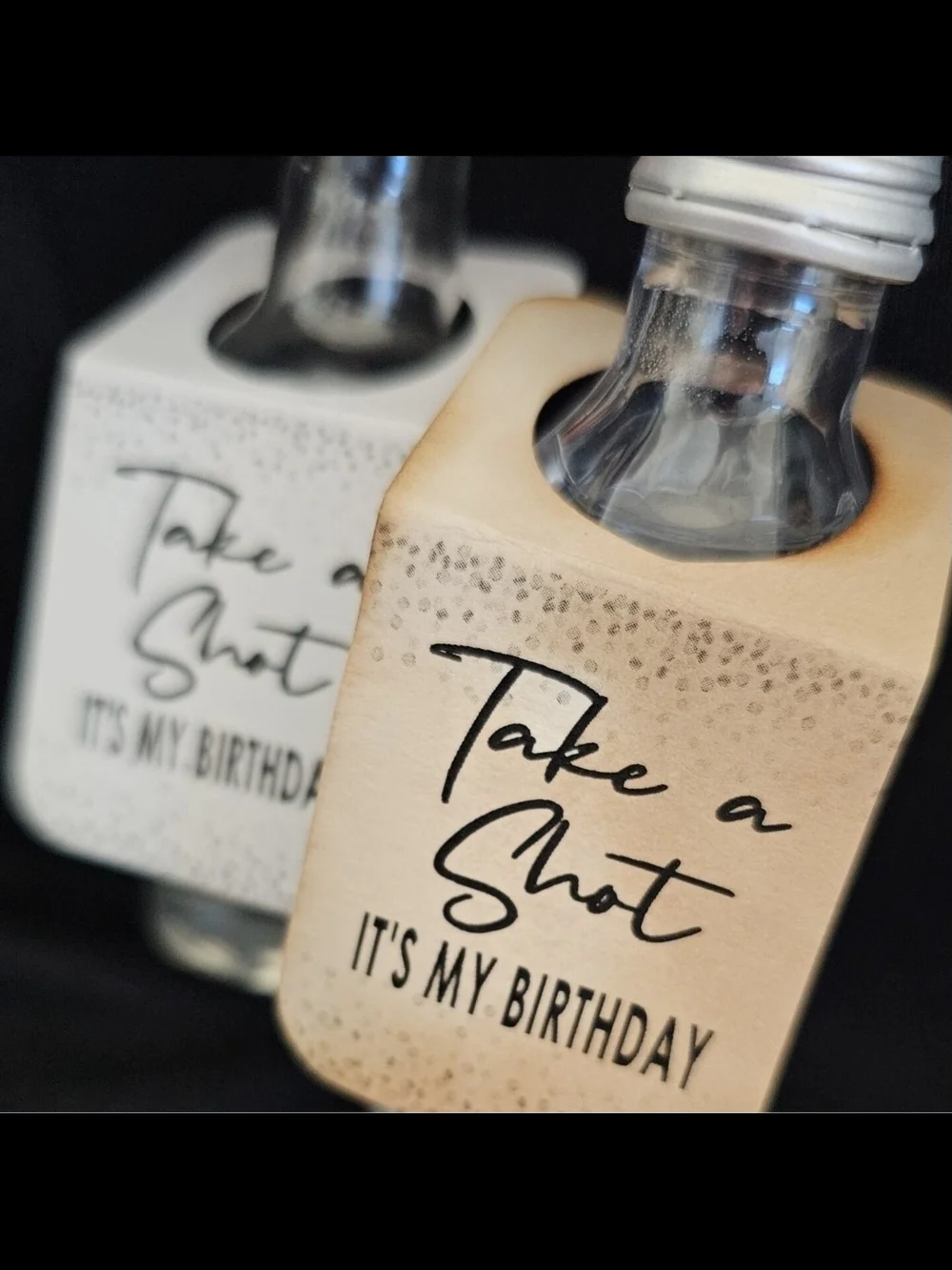 Birthday 'Take a Shot' Cardstock Shot Bottle Hangers - White & Natural